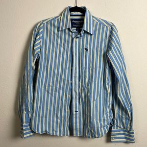 Abercrombie blue and yellow striped button down collared shirt